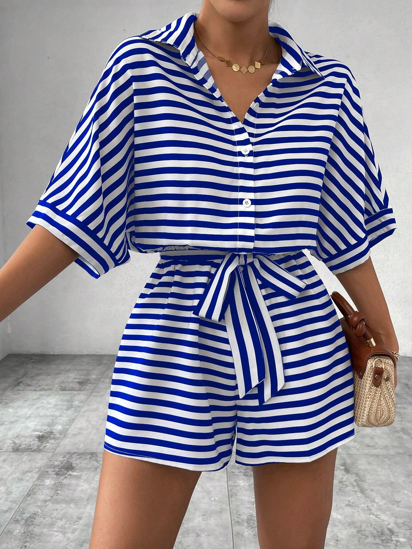 Comfortable Striped V-Neck Summer Jumpsuit