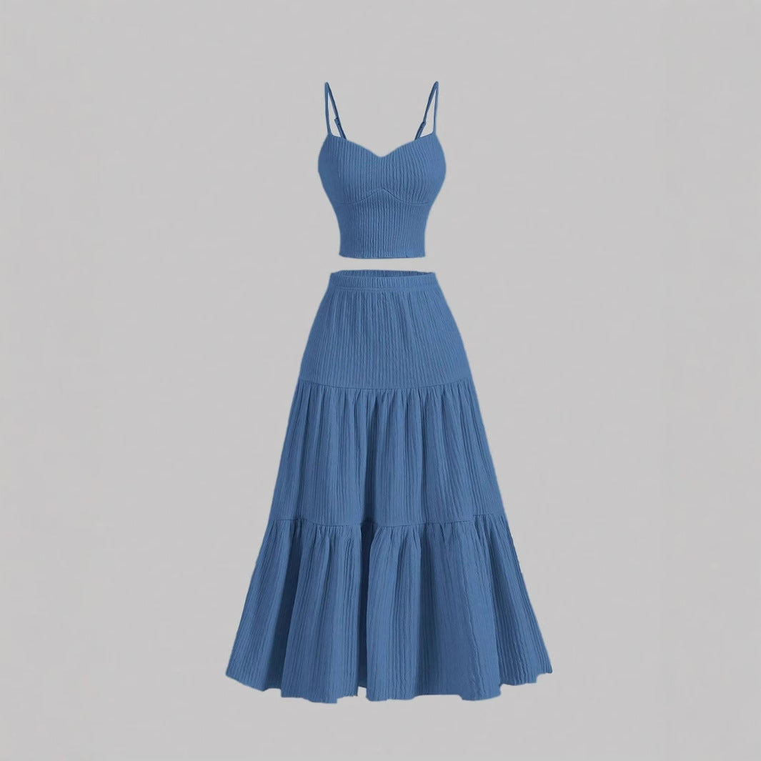 Casual Summer Crop Top and Skirt Outfit Set