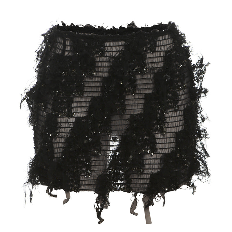 Fashionable High Waist Fringe Mini Skirt