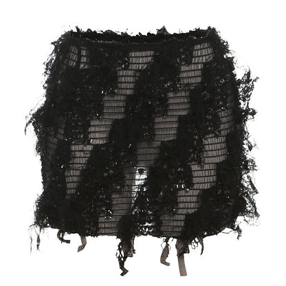 Fashionable High Waist Fringe Mini Skirt