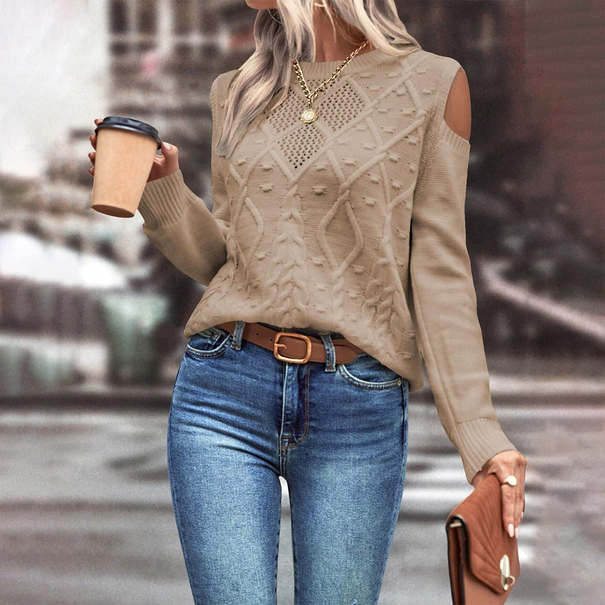 Cozy Large Crew Neck Women's Sweater - OutfitLondon