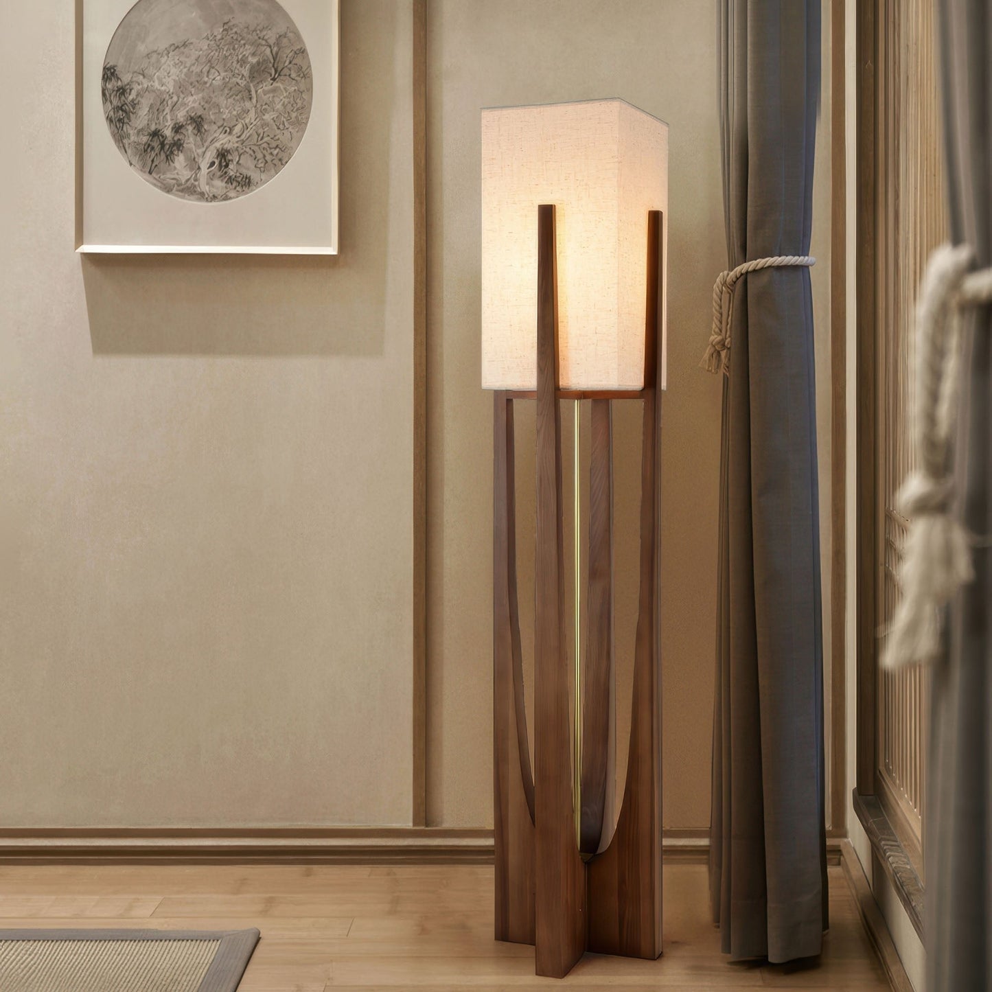 Country Wooden Table Lamp With Cream Shade