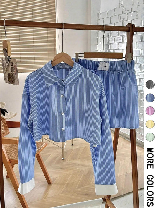 Relaxed Fit Long Sleeve Shirt and Pant Set - OutfitLondon