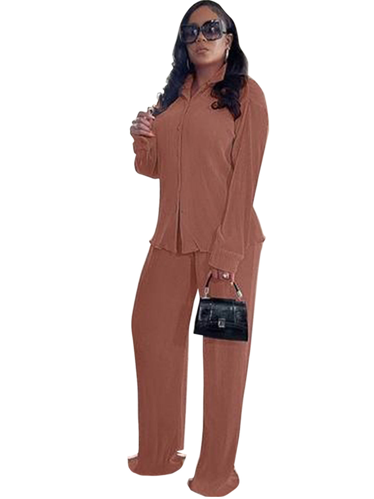 Women's Classic Collar Long Sleeve Pant Suit