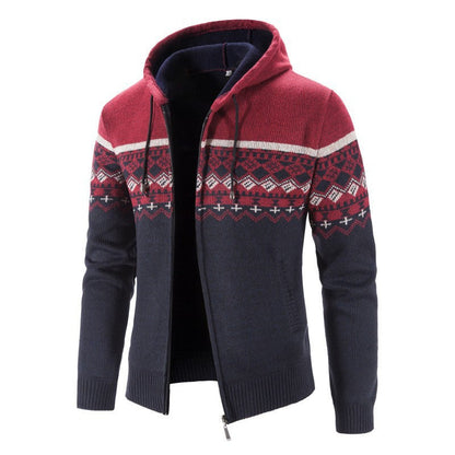 Warm Hooded Cardigan with Nordic Design