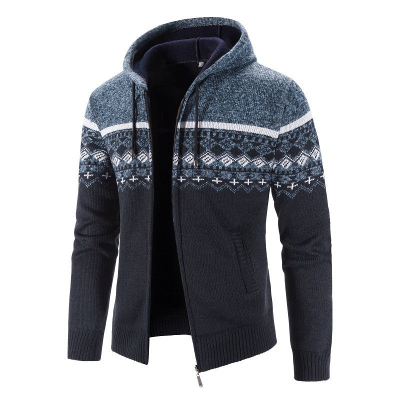 Warm Hooded Cardigan with Nordic Design