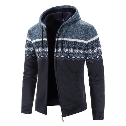Warm Hooded Cardigan with Nordic Design