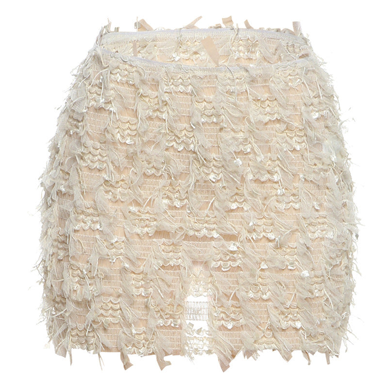Fashionable High Waist Fringe Mini Skirt