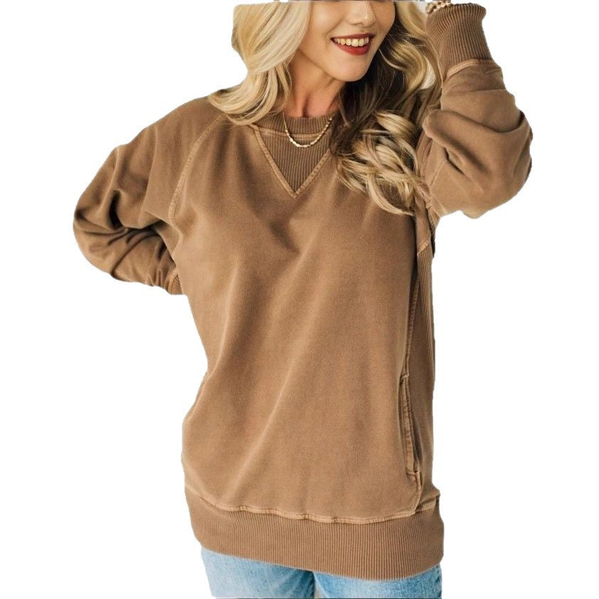 Cozy Women's Pocket Crew Neck Sweater