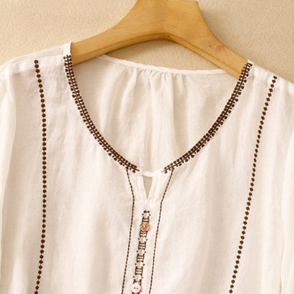 Casual Embroidered Peasant Blouse