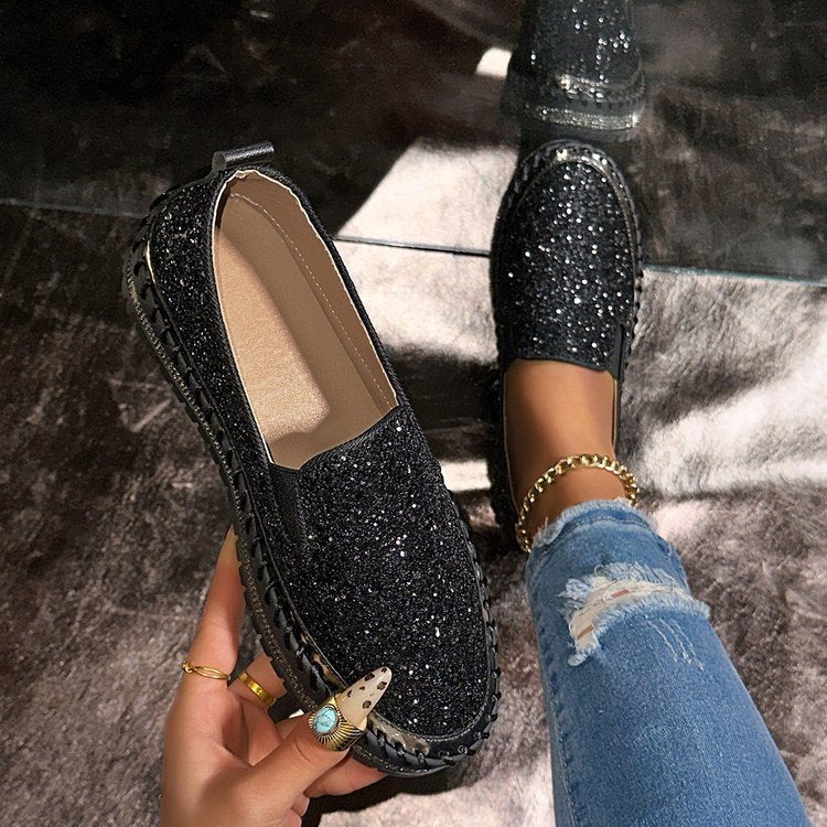 Sparkly Comfort Loafers for Women Daily Shoes