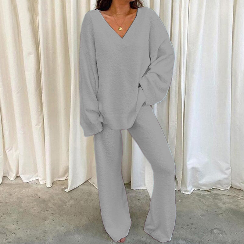 Comfy 2-Piece Loungewear Set Soft Top & Wide Leg Pants