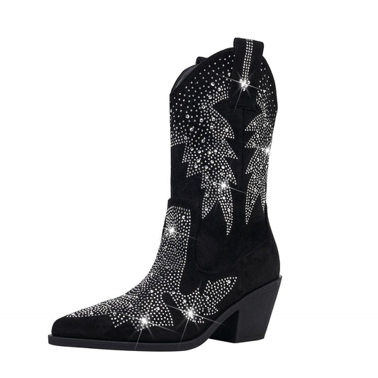 Shiny Ladies Mid Calf Cowboy Boots - OutfitLondon