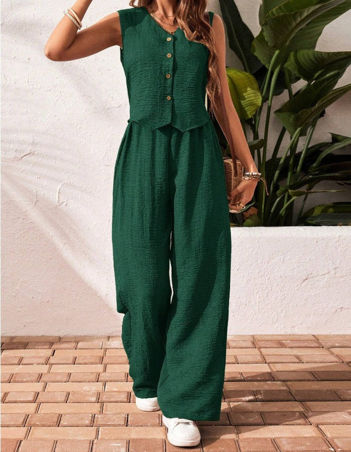 Stylish V-Neck Capri Pants Suit Set
