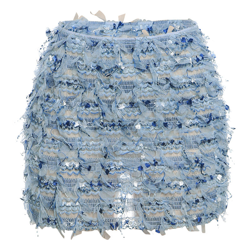 Fashionable High Waist Fringe Mini Skirt