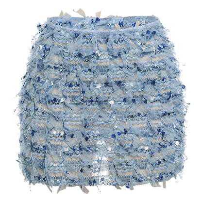 Fashionable High Waist Fringe Mini Skirt