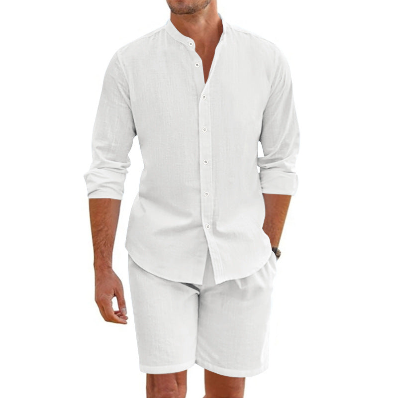 Relaxed Fit Button Down Shirt Shorts Set - OutfitLondon