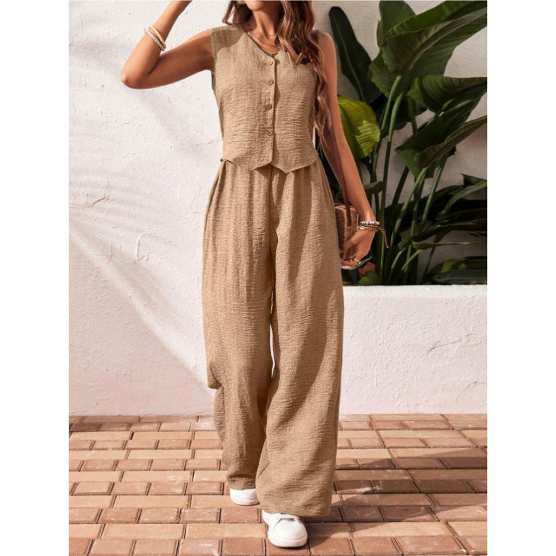 Stylish V-Neck Capri Pants Suit Set