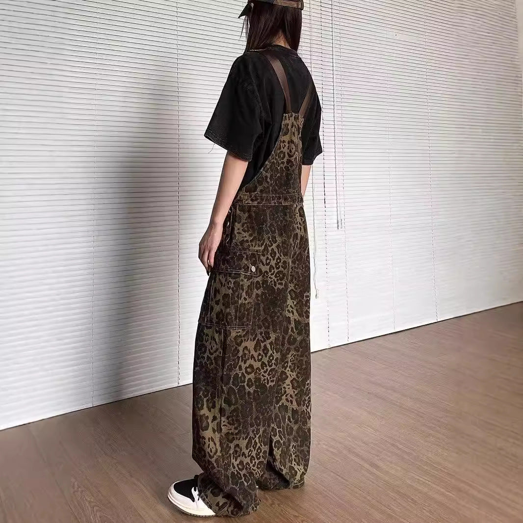 Retro Animal Print Loose Fit Jumpsuit