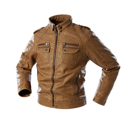 Relaxed Fit Brown Leather Biker Jacket