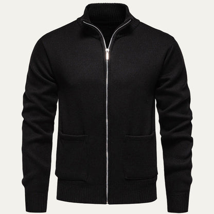 Men's Textured Crew Neck Zip Sweater