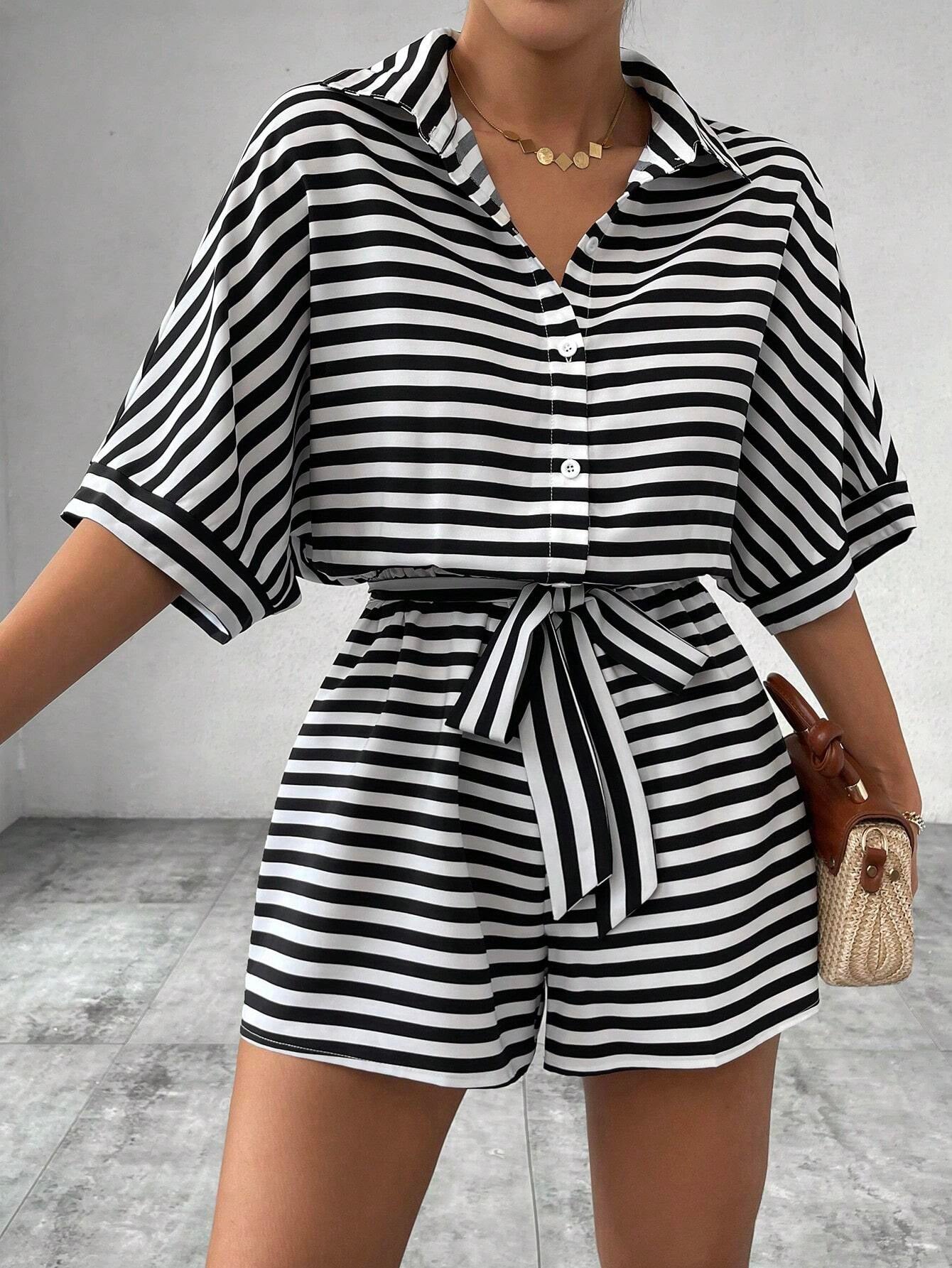 Comfortable Striped V-Neck Summer Jumpsuit