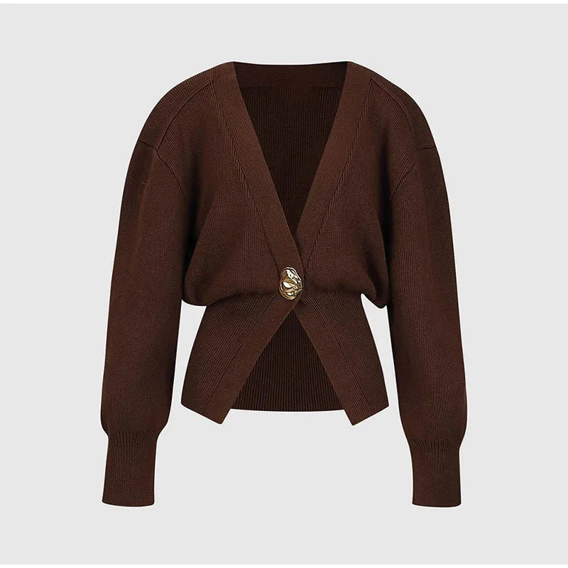 Women's Open Front Cardigan Sweater with Gold Buttons