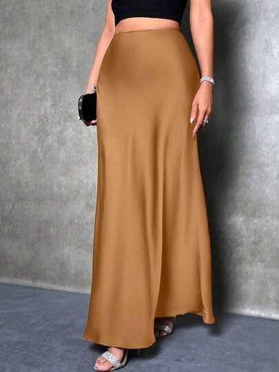 Luxurious Satin Mid Waist Skirt