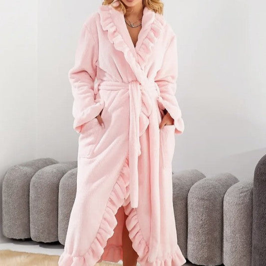 Soft Plush Long Sleeve Ruffle Robe - OutfitLondon