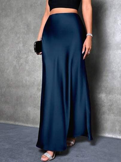 Luxurious Satin Mid Waist Skirt