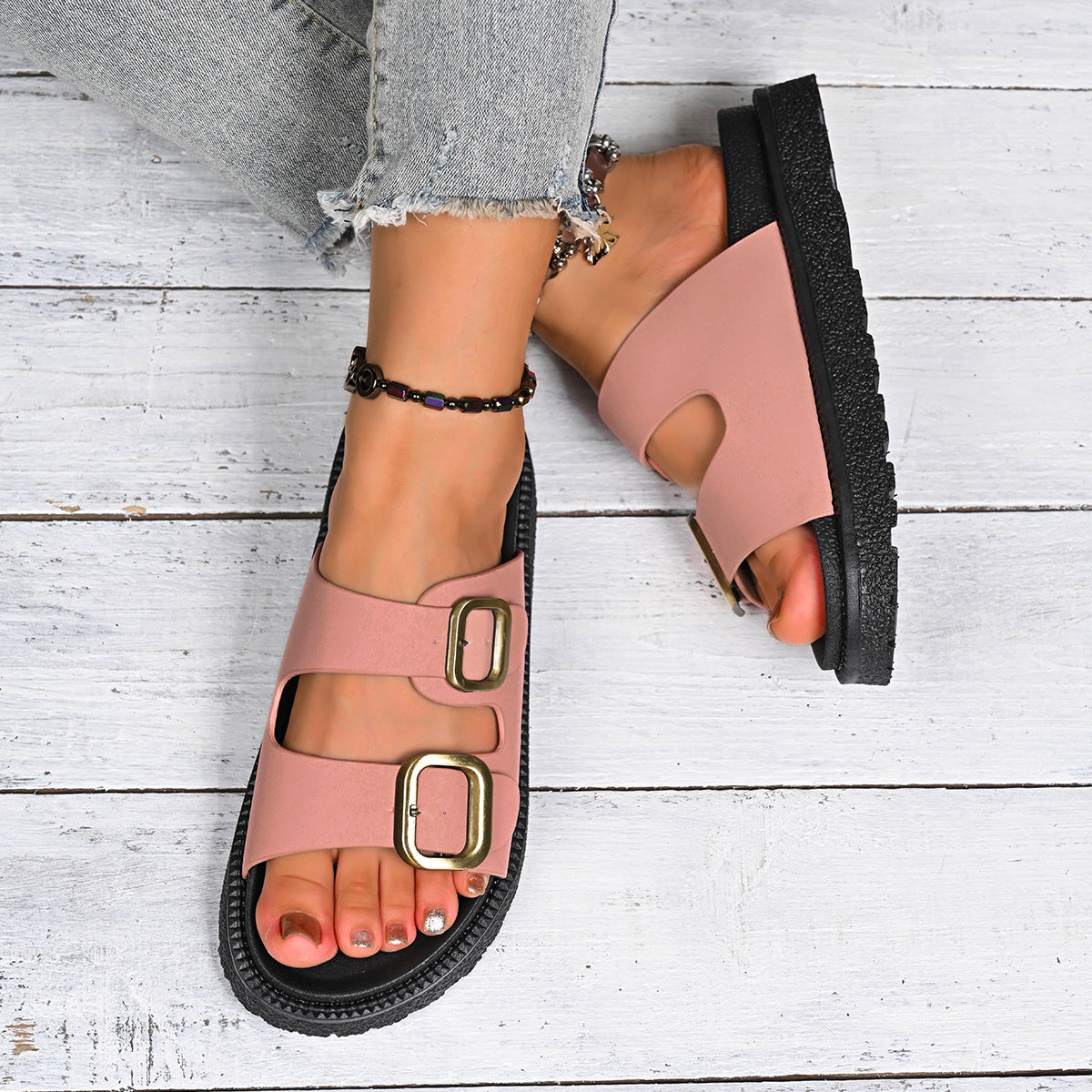 Trendy Double Strap Summer Wedge Sandals