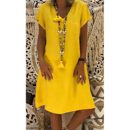 Simple V Neck Cotton Shift Dress - OutfitLondon