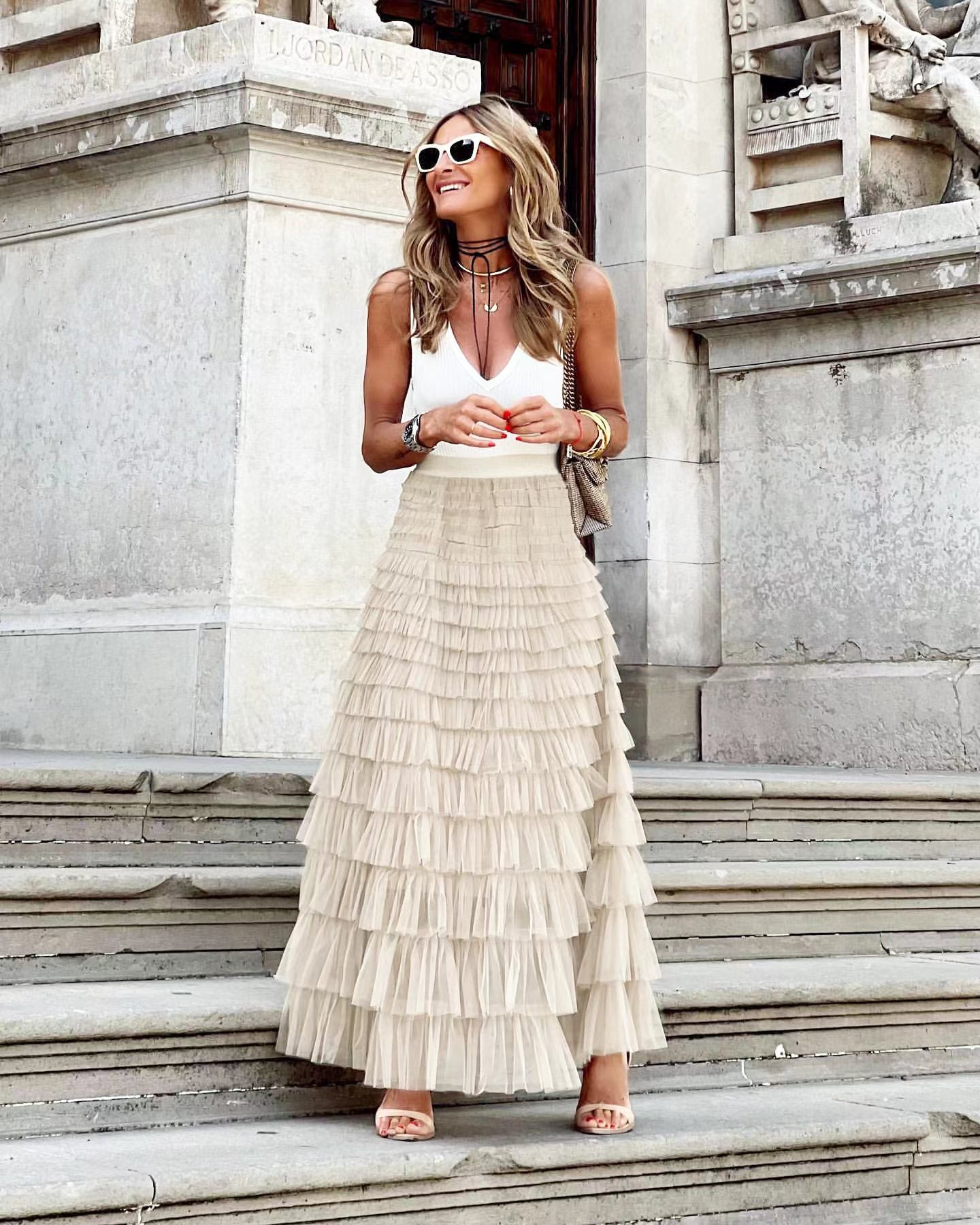 Flowy Long Tiered Party Skirt