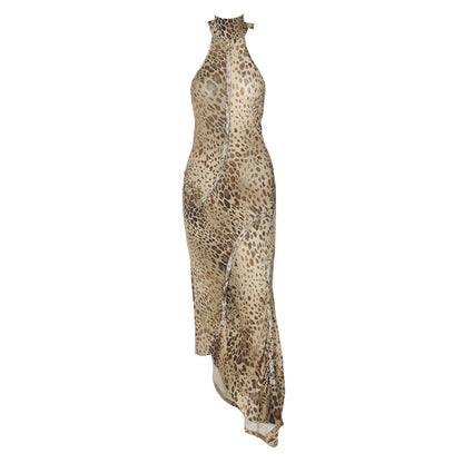 Elegant Animal Print Strapless Maxi Dress