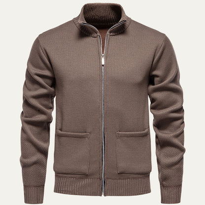 Men's Textured Crew Neck Zip Sweater