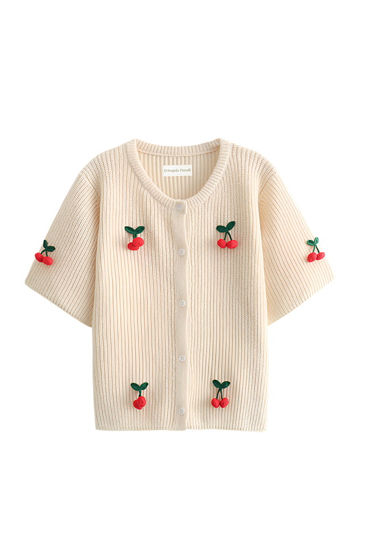 Cozy Ladies Knitted Cardigan with Sweet Cherry Pattern - OutfitLondon