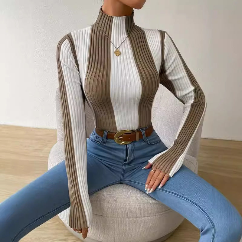 Warm Traditional Horizontal Knit Sweater
