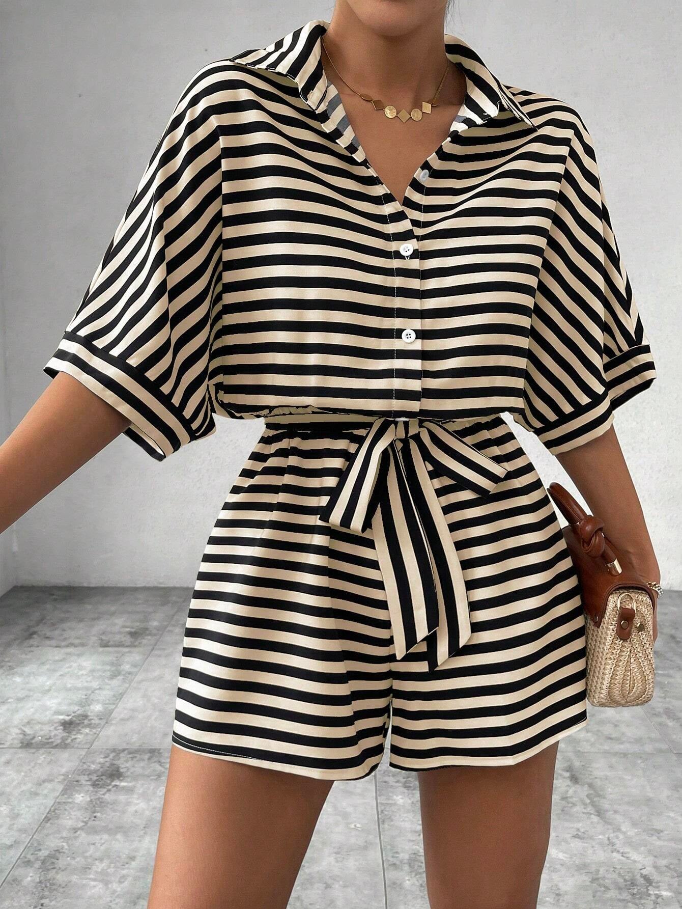 Comfortable Striped V-Neck Summer Jumpsuit