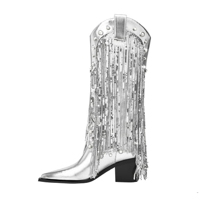 Fashionable Fringe Low Heel Boots for Women - OutfitLondon
