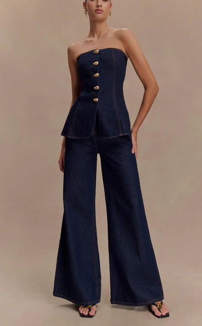 Relaxed Fit Denim Jeans: Women's Chic Off-Shoulder Top Set