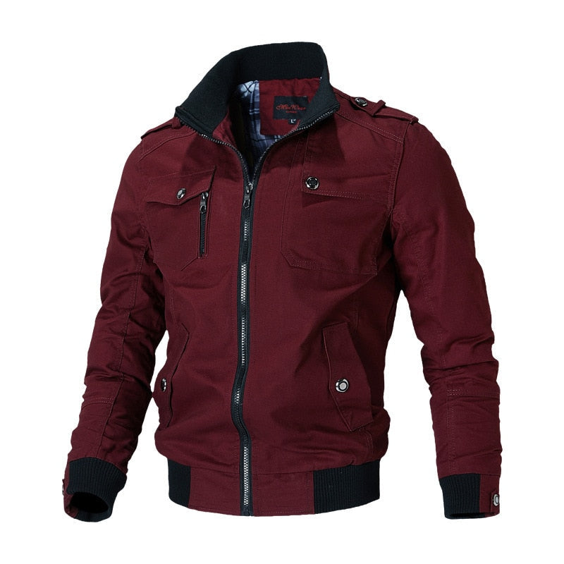 Men's Fitted Military Jacket with Zipper Pockets