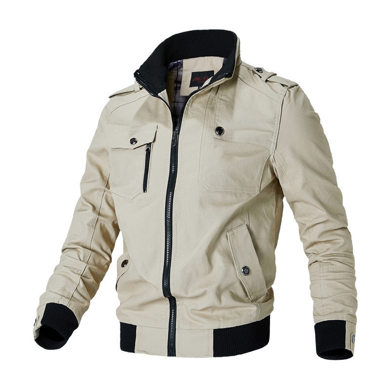 Men's Fitted Military Jacket with Zipper Pockets