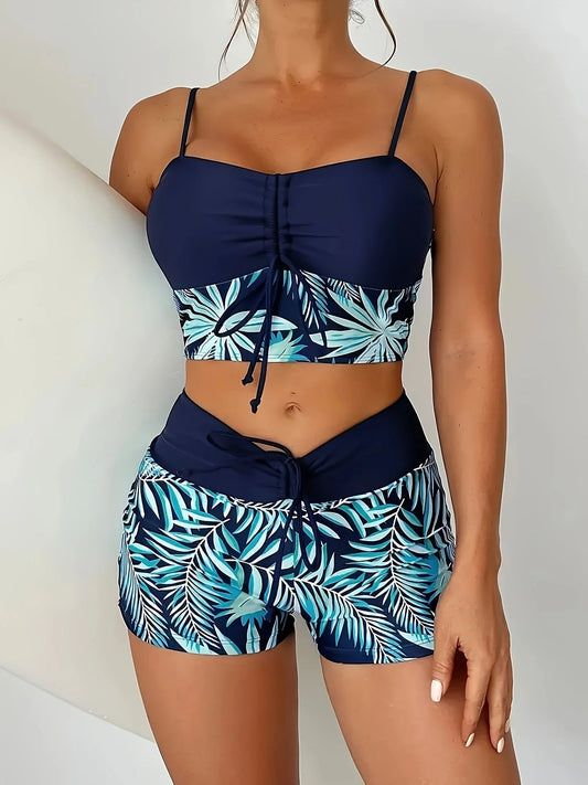 Tropical Leaf Print Two Piece Swimwear Set - OutfitLondon