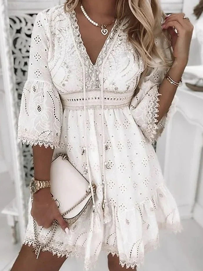 Odelinda Dress | Breathable Lace Summer Dress with V-Neck