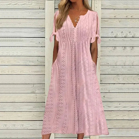 Chic Eyelet Midi Summer Dress - OutfitLondon