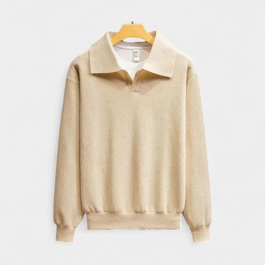 Traditional Mens Knit Polo Sweater Long Sleeve Classic Fit - OutfitLondon