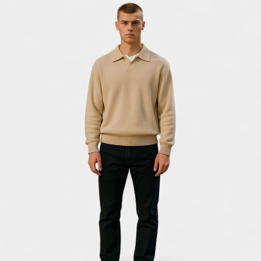 Traditional Mens Knit Polo Sweater Long Sleeve Classic Fit