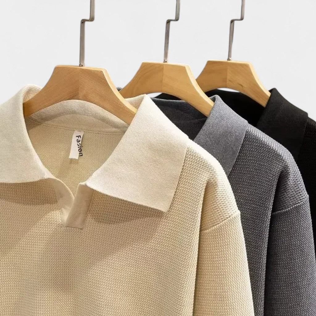 Traditional Mens Knit Polo Sweater Long Sleeve Classic Fit