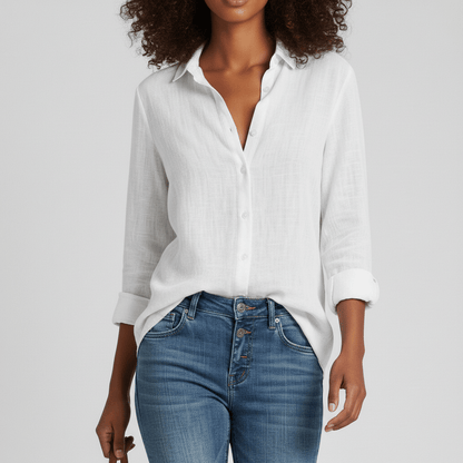 Classic Green Button Front Long Sleeve Top - OutfitLondon