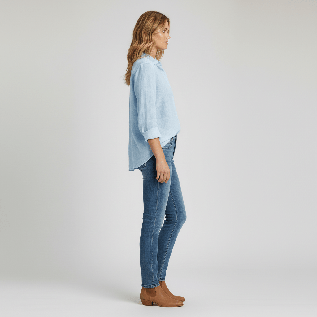 Classic Green Button Front Long Sleeve Top